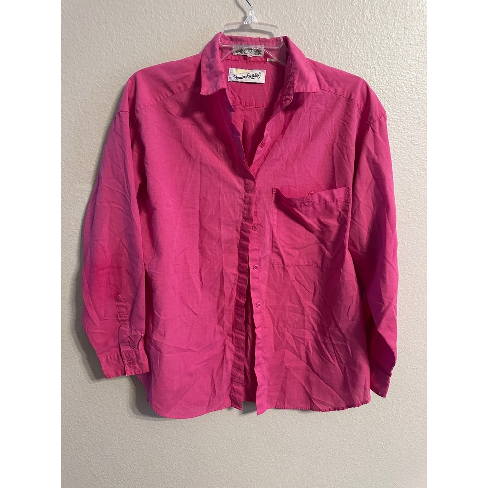 VINTAGE Diane Von Furstenberg‎ Button Down Top Hot Pink Long Sleeve Shirt M